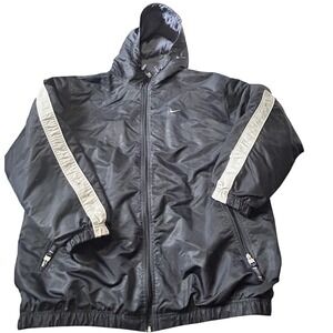 Nike Hooded Windbreaker Jacket Mens XL Black Fleece Lined Full Zip Y2K Vintage